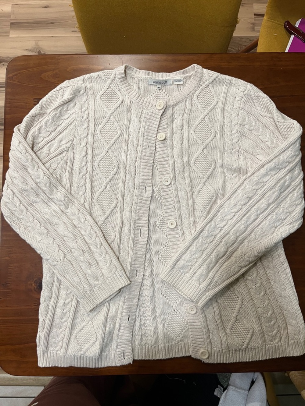 Wainsscott Ivory Cable Knit Oversized Button Cardigan 100% Cotton